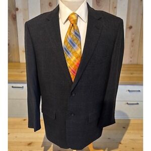 Joseph Feiss‎ Gold Blazer Sport Coat 44R Gray Blue Windowpane Plaid Wool Jacket